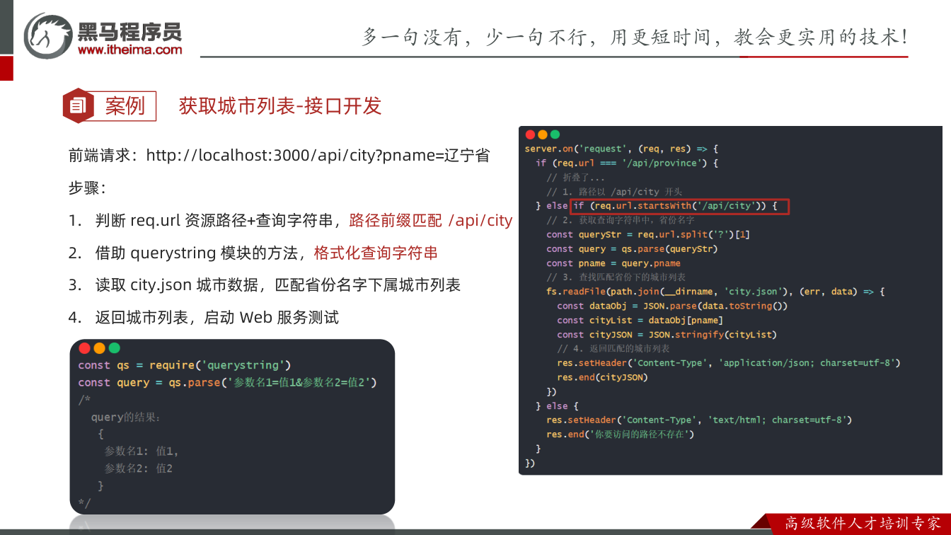 课件第21页:案例 前端请求:http://localhost:3000/api/city?p