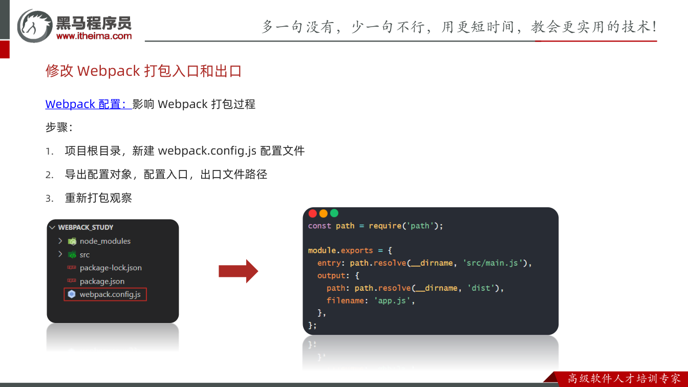 课件第7页:Webpack 配置:影响Webpack 打包过程 步骤: 1. 项目根目录,新